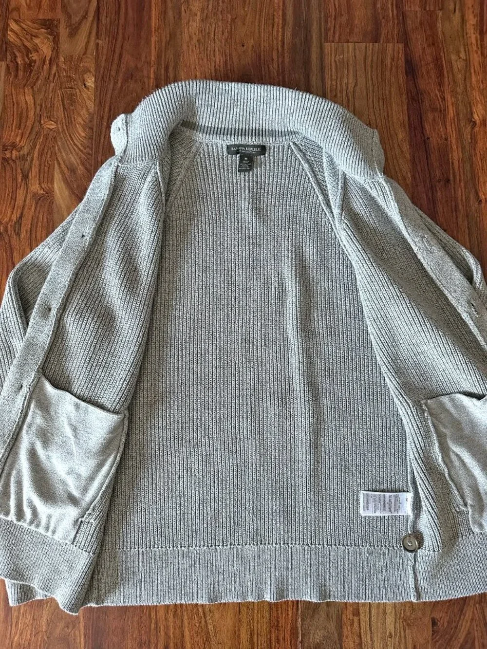 Banana Republic, Gray Ribbed-Knit Button-Up Cardigan Sweater, Men Size M